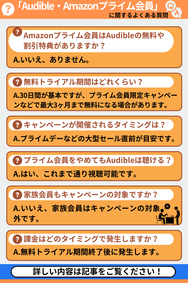 AudibleとAmazonプライム会員に関するよくある質問